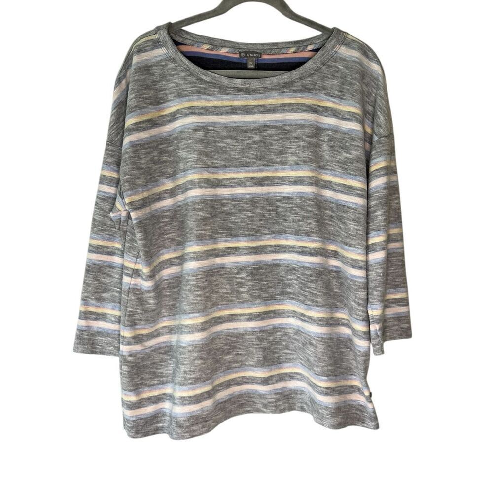 T by Talbots Women’s Stripes 3/4 Sleeve Button up Back Top XL